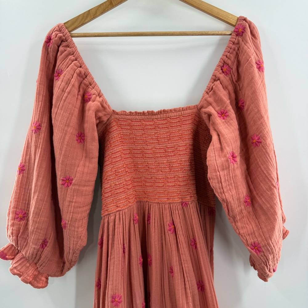 Free People Dahlia Embroidered Boho Flowy Maxi Dress in Melon Combo Size Medium - Picture 10 of 15